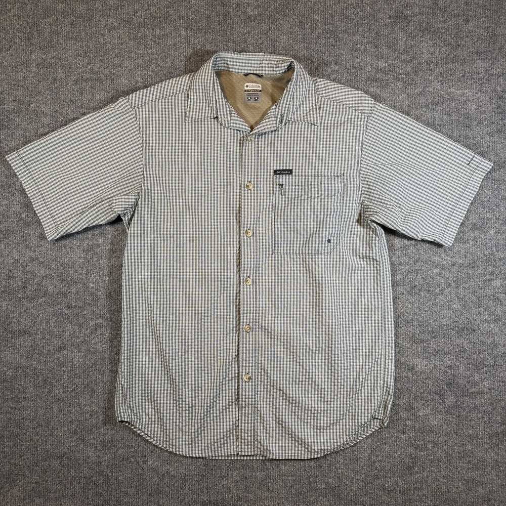 Columbia Mens M Button Down Shirt Plaid Titanium Omni-Dry Short Sleeve